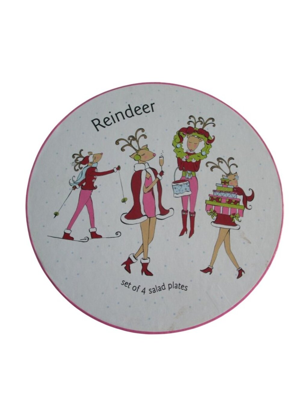 Rosanna Holiday Reindeer Diva Girls Salad Plates Fun Novelty Christmas Design In